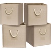 image:imageSimple Houseware 11Inch Cube Storage Bin with Braided Handles IvoryBeige