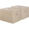 image:imageSimple Houseware 15 x 13 Foldable Fabric Storage Bin with Handles PinkBeige