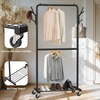 image:imageSimple Houseware Double Rod Clothes Rack with Wheels Hooks amp Shelf Black