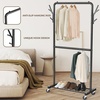 image:imageSimple Houseware Double Rod Clothes Rack with Wheels Hooks amp Shelf Black