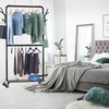 image:imageSimple Houseware Double Rod Clothes Rack with Wheels Hooks amp Shelf Black