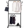 image:imageSimple Houseware Double Rod Clothes Rack with Wheels Hooks amp Shelf Black