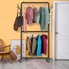 image:imageSimple Houseware Double Rod Clothes Rack with Wheels Hooks amp Shelf Black