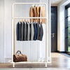 image:imageSimple Houseware Double Rod Clothing Garment Rack wBottom Shelves BronzeWhite