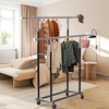 image:imageSimple Houseware Standard Double Rods Clothing Garment Hanging Rack SilverBlack
