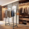 image:imageSimple Houseware Standard Double Rods Clothing Garment Hanging Rack SilverBlack
