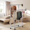 image:imageSimple Houseware Standard Double Rods Clothing Garment Hanging Rack SilverSilver