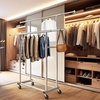 image:imageSimple Houseware Standard Double Rods Clothing Garment Hanging Rack SilverSilver