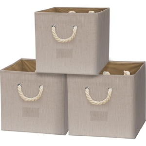 image:imageSimple Houseware 11Inch Cube Storage Bin with Braided Handles IvoryBeige