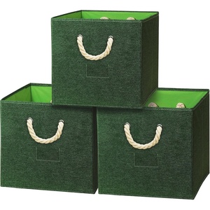 image:imageSimple Houseware 11Inch Cube Storage Bin with Braided Handles IvoryGreen