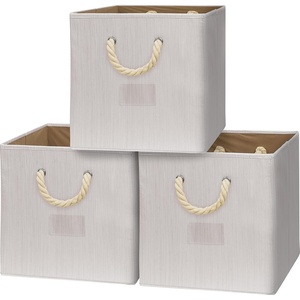 image:imageSimple Houseware 11Inch Cube Storage Bin with Braided Handles IvoryIvory