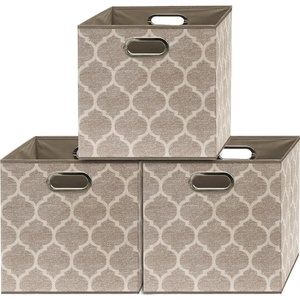 image:imageSimple Houseware 11Inch Foldable Cube Storage Bins with Handle Steel BlueBeige