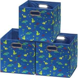 image:imageSimple Houseware 11Inch Foldable Cube Storage Bins with Handle Steel BlueBlue  Dinosaur