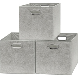 image:imageSimple Houseware 11Inch Foldable Cube Storage Bins with Handle Steel BlueGray