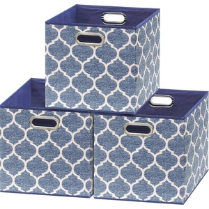image:imageSimple Houseware 11Inch Foldable Cube Storage Bins with Handle Steel BlueSteel Blue