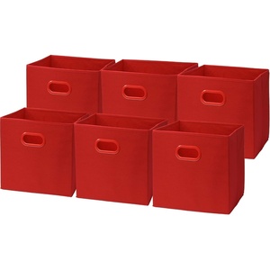image:imageSimple Houseware 11Inch Foldable Cube Storage Bins with Handles GrayRed
