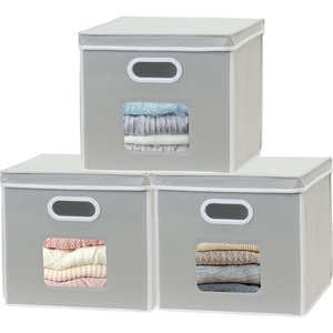 image:imageSimple Houseware 12 Fabric Storage Bin with Clear Window amp Lid 3PackGray