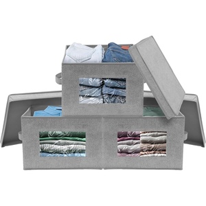 image:imageSimple Houseware 12 Fabric Storage Bin with Clear Window amp Lid 3PackGrey