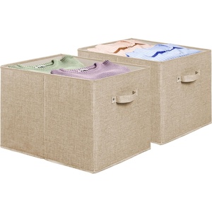 image:imageSimple Houseware 15 x 13 Foldable Fabric Storage Bin with Handles PinkBeige