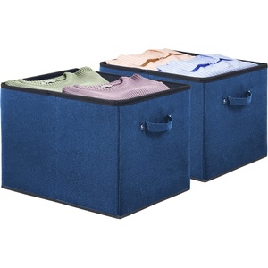image:imageSimple Houseware 15 x 13 Foldable Fabric Storage Bin with Handles PinkSteel Blue