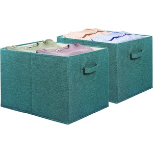 image:imageSimple Houseware 15 x 13 Foldable Fabric Storage Bin with Handles PinkTurquoise