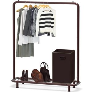 image:imageSimple Houseware Double Rod Clothing Garment Rack wBottom Shelves BronzeBronze
