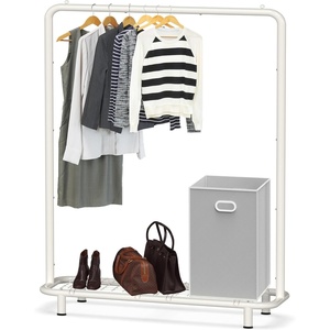 image:imageSimple Houseware Double Rod Clothing Garment Rack wBottom Shelves BronzeWhite
