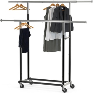 image:imageSimple Houseware Standard Double Rods Clothing Garment Hanging Rack SilverBlack