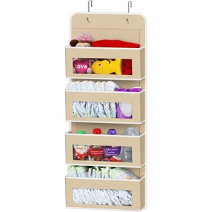 image:imageSimple Houseware 4 Clear Window Pocket Over Door Hanging Organizer GrayBeige