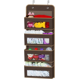 image:imageSimple Houseware 4 Clear Window Pocket Over Door Hanging Organizer GrayBrown