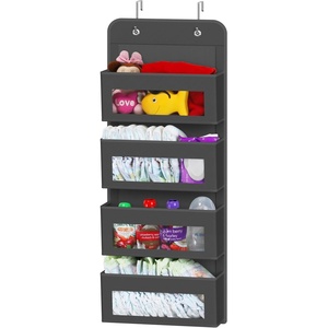 image:imageSimple Houseware 4 Clear Window Pocket Over Door Hanging Organizer GrayDark Gray