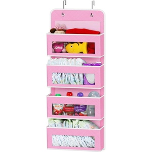 image:imageSimple Houseware 4 Clear Window Pocket Over Door Hanging Organizer GrayPink