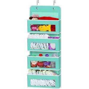 image:imageSimple Houseware 4 Clear Window Pocket Over Door Hanging Organizer GrayTurquoise