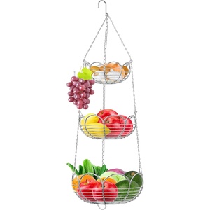 image:imageSimple Houseware Adjustable Metal Hanging Fruit Basket Oblate Black 11 W x 11 L x 30 HGold
