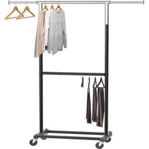 image:imageSimple Houseware Double Rod Adjustable Clothing Garment Rack GreyBlack