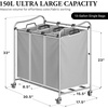image:imageSimple Houseware Heavy Duty 3Bag Laundry Sorter Rolling Cart AssortedSilver