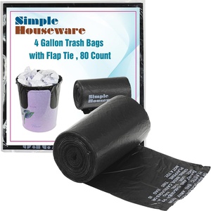 image:imageSimple Houseware 4 Gallon Small Trash Bags 80 Count with Flap Tie Black