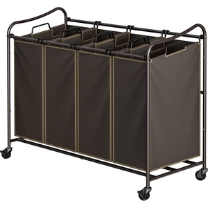 image:imageSimple Houseware 4Bag Heavy Duty Laundry Sorter Rolling Cart Dark GreyBronze