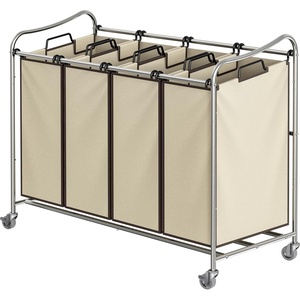 image:imageSimple Houseware 4Bag Heavy Duty Laundry Sorter Rolling Cart Dark GreyChrome