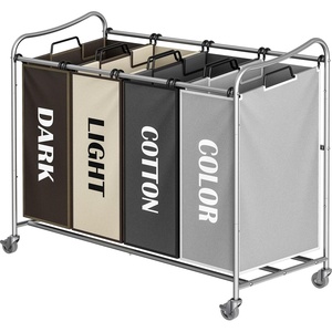 image:imageSimple Houseware 4Bag Heavy Duty Laundry Sorter Rolling Cart Dark GreySilverAssorted