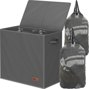 image:imageSimple Houseware Double Laundry Hamper with Lid amp Removable Bags BlackDark Grey