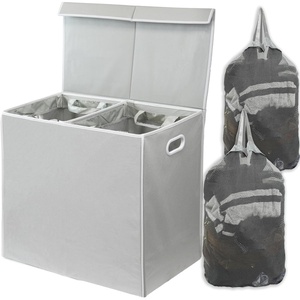 image:imageSimple Houseware Double Laundry Hamper with Lid amp Removable Bags BlackGrey