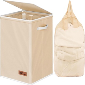 image:imageSimple Houseware Foldable Laundry Hamper Basket with Lid and Bag Dark GrayBeige