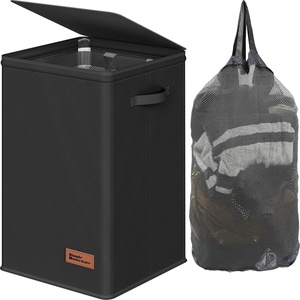 image:imageSimple Houseware Foldable Laundry Hamper Basket with Lid and Bag Dark GrayBlack
