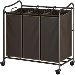 image:imageSimple Houseware Heavy Duty 3Bag Laundry Sorter Rolling Cart AssortedBronze