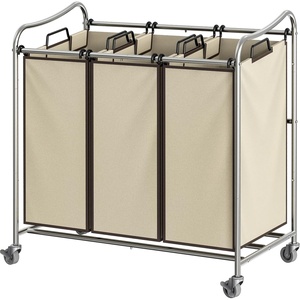 image:imageSimple Houseware Heavy Duty 3Bag Laundry Sorter Rolling Cart AssortedChrome