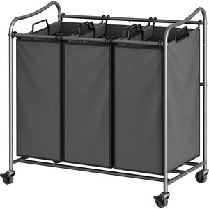 image:imageSimple Houseware Heavy Duty 3Bag Laundry Sorter Rolling Cart AssortedDark Grey