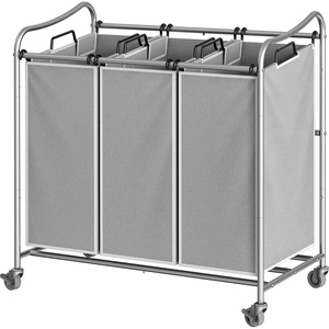 image:imageSimple Houseware Heavy Duty 3Bag Laundry Sorter Rolling Cart AssortedSilver
