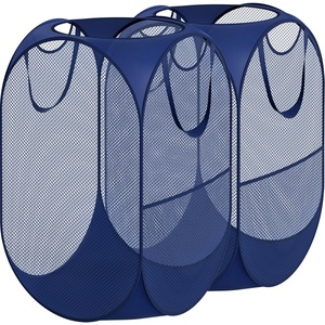 image:imageSimple Houseware Mesh PopUp Laundry Hamper with Side Pocket 2 Pack BlackDark Blue