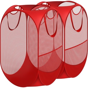 image:imageSimple Houseware Mesh PopUp Laundry Hamper with Side Pocket 2 Pack BlackRed